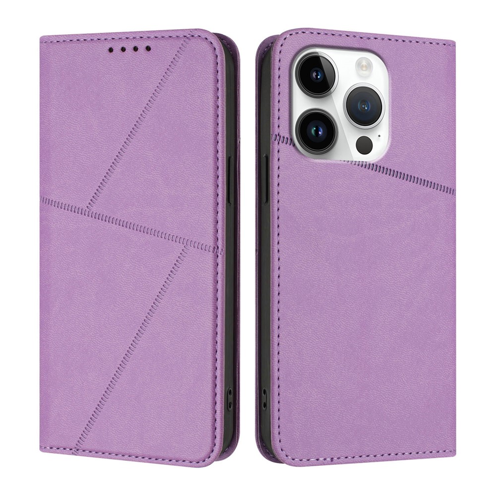For iPhone 16 Pro Max Wallet Case Magnetic Closure Leather Flip Phone Cover with Stand - Purple
