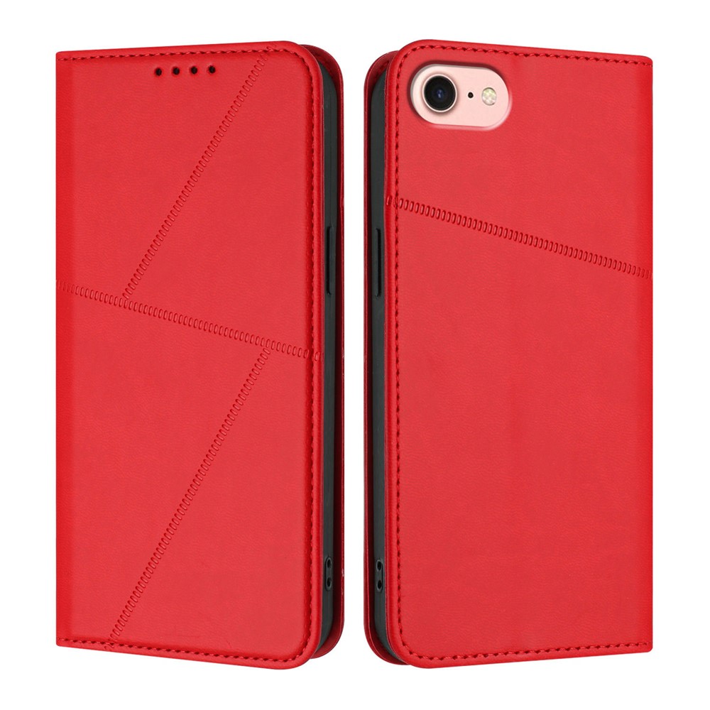 For iPhone 16e Wallet Case Magnetic Closure Leather Flip Phone Cover with Stand - Red