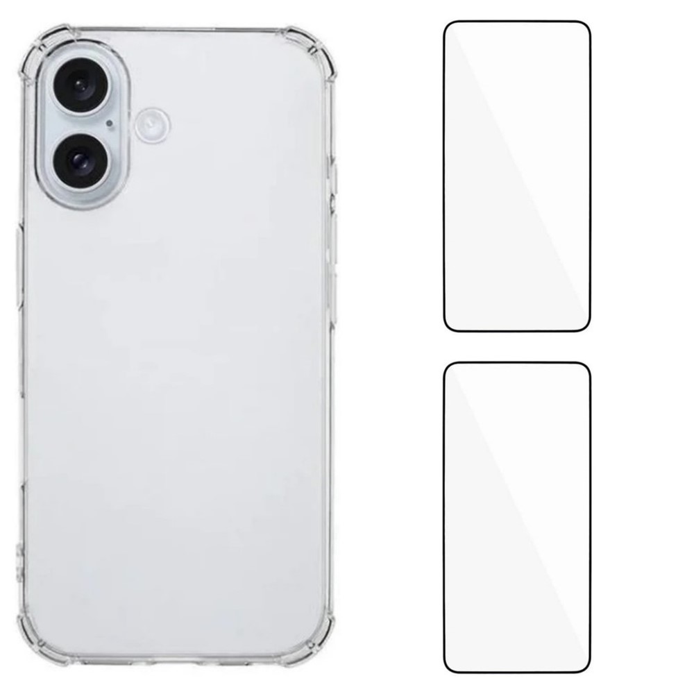 For iPhone 16 Plus TPU Case WANLONFENG WL3 Series 1.5mm Phone Cover with 2Pcs Tempered Glass (Big Lens Hole) - Transparent
