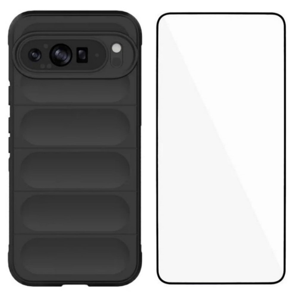 For Google Pixel 9 Pro XL TPU Case WANLONFENG HD Series Anti Slip Phone Cover with Tempered Glass - Black