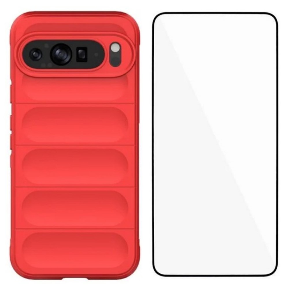 For Google Pixel 9 Pro XL TPU Case WANLONFENG HD Series Anti Slip Phone Cover with Tempered Glass - Red