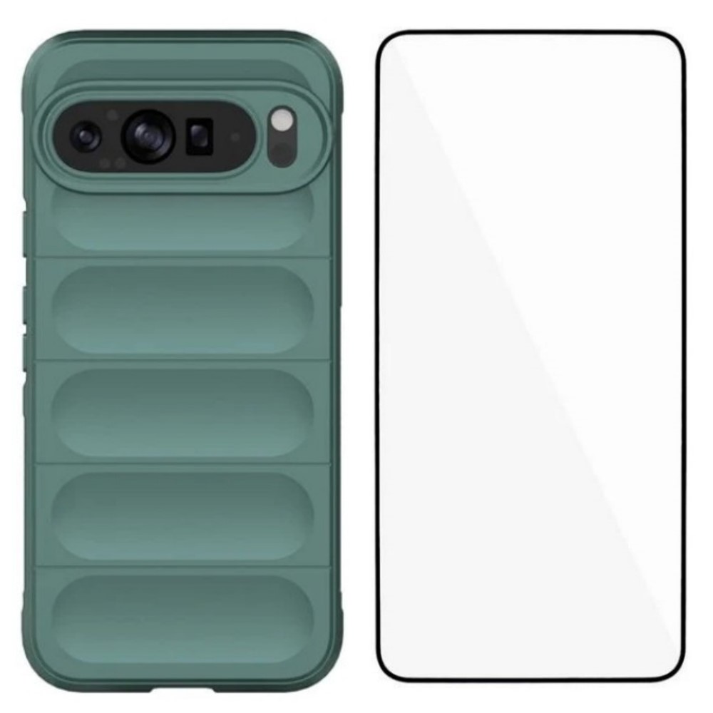 For Google Pixel 9 Pro XL TPU Case WANLONFENG HD Series Anti Slip Phone Cover with Tempered Glass - Army Green