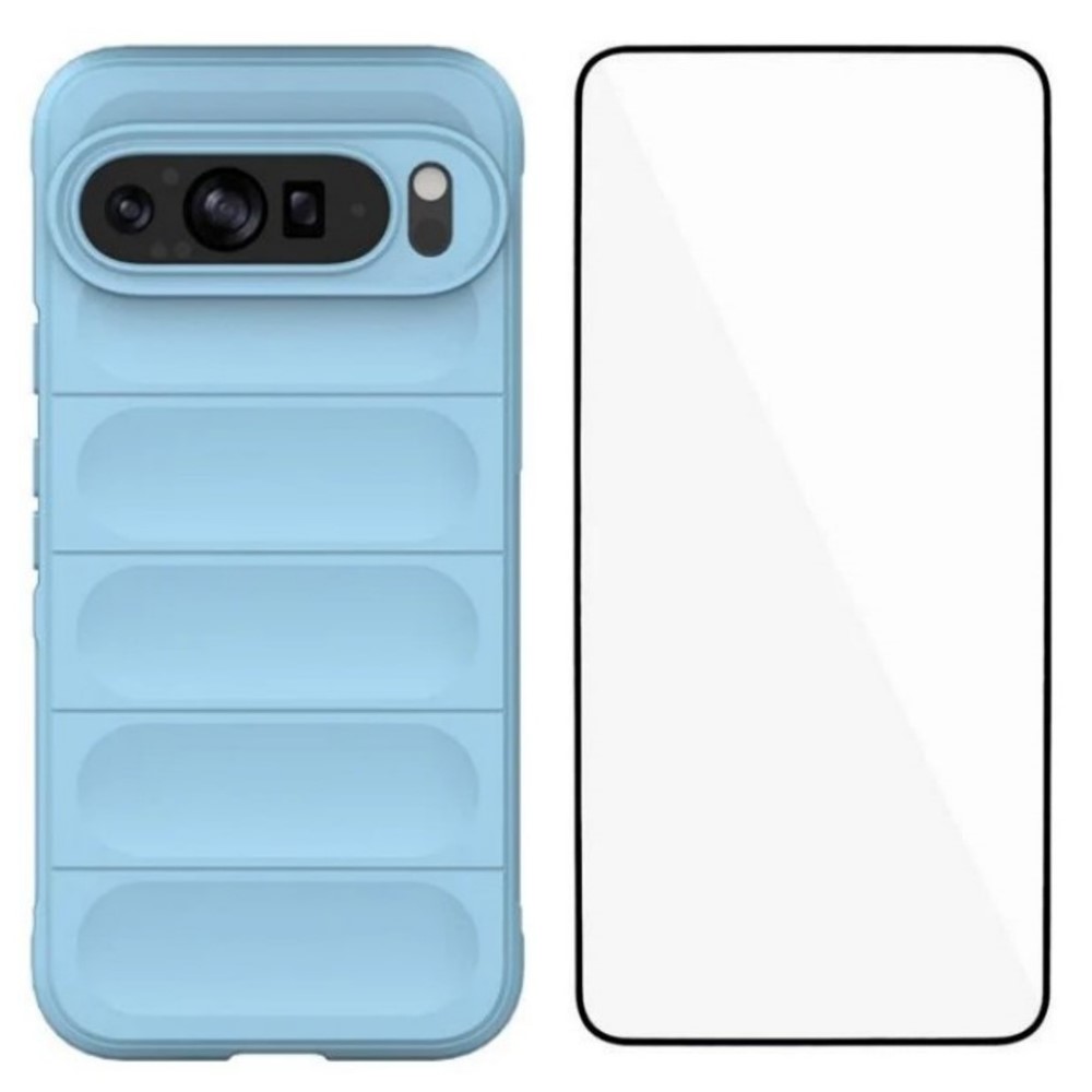 For Google Pixel 9 Pro XL TPU Case WANLONFENG HD Series Anti Slip Phone Cover with Tempered Glass - Baby Blue
