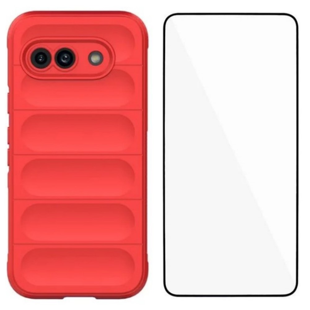 For Google Pixel 9a TPU Case WANLONFENG HD Series Anti Slip Phone Cover with Tempered Glass - Red