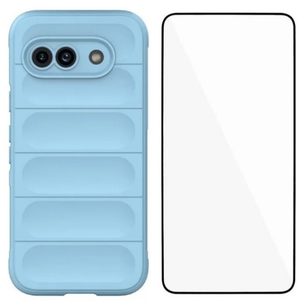 For Google Pixel 9a TPU Case WANLONFENG HD Series Anti Slip Phone Cover with Tempered Glass - Baby Blue