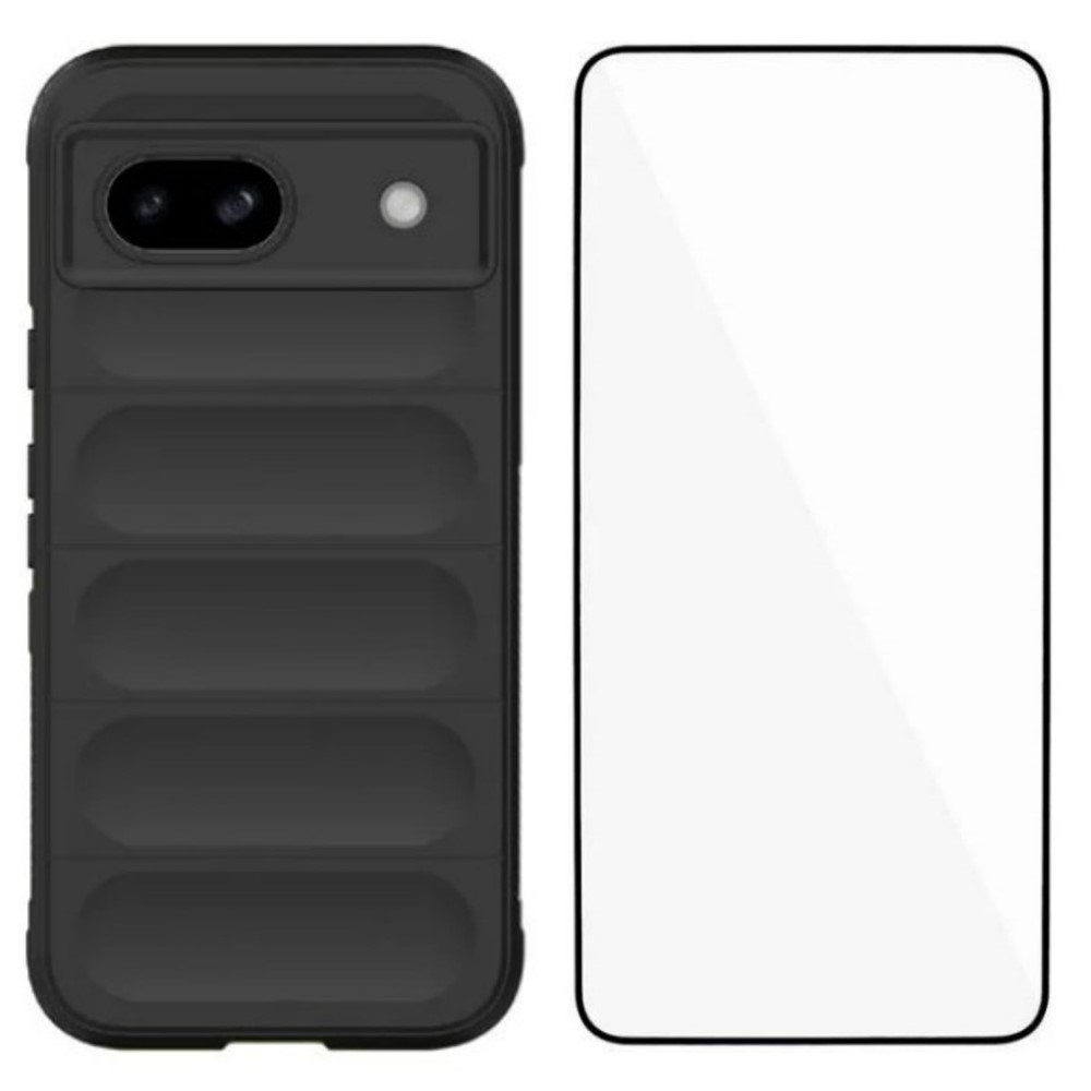 For Google Pixel 8a TPU Case WANLONFENG HD Series Anti Slip Phone Cover with Tempered Glass - Black