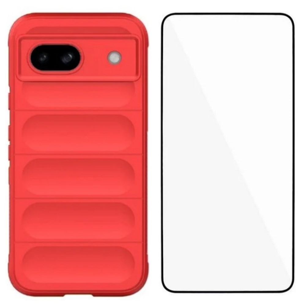 For Google Pixel 8a TPU Case WANLONFENG HD Series Anti Slip Phone Cover with Tempered Glass - Red