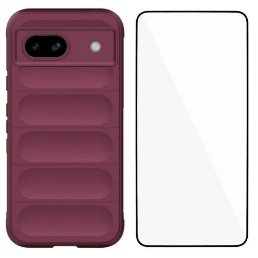 For Google Pixel 8a TPU Case WANLONFENG HD Series Anti Slip Phone Cover with Tempered Glass - Wine Red