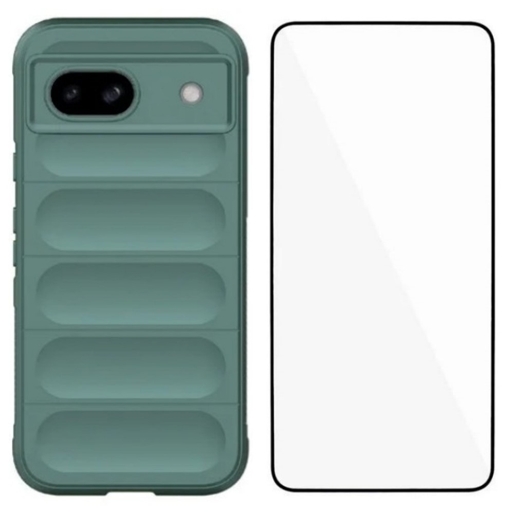 For Google Pixel 8a TPU Case WANLONFENG HD Series Anti Slip Phone Cover with Tempered Glass - Army Green