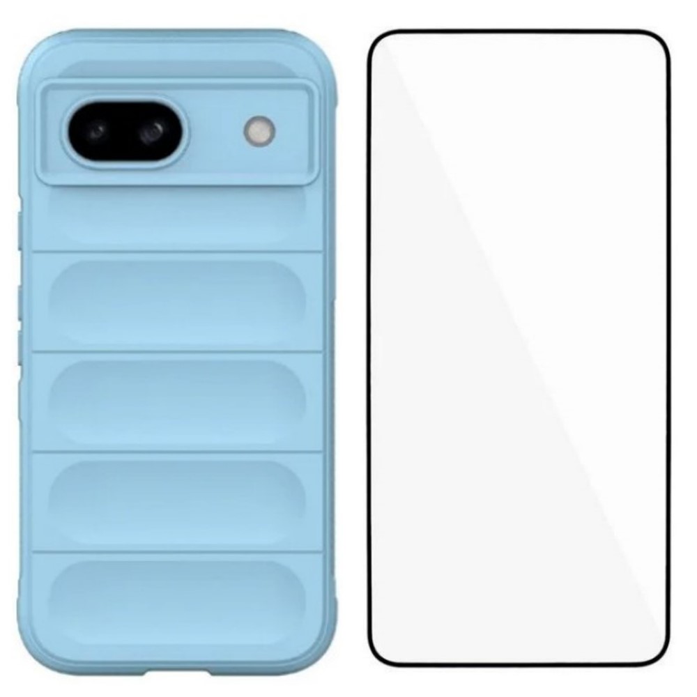 For Google Pixel 8a TPU Case WANLONFENG HD Series Anti Slip Phone Cover with Tempered Glass - Baby Blue