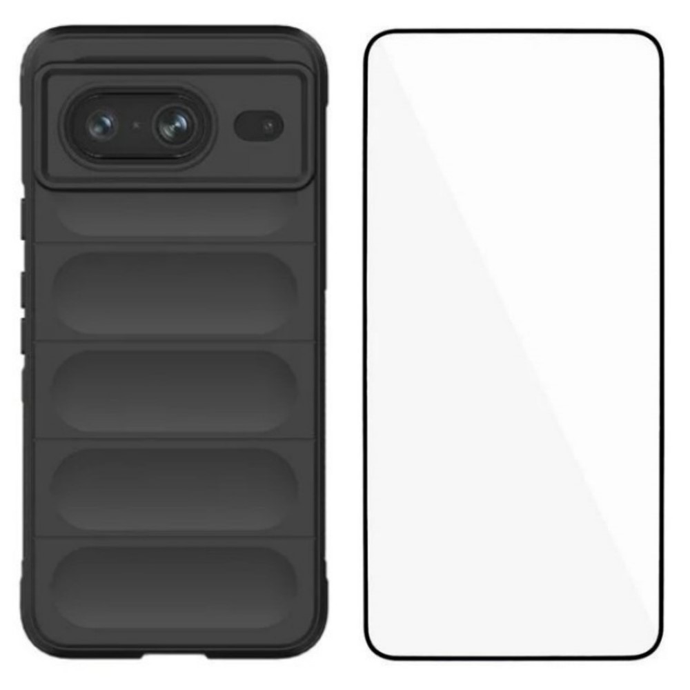 For Google Pixel 8 TPU Case WANLONFENG HD Series Anti Slip Phone Cover with Tempered Glass - Black
