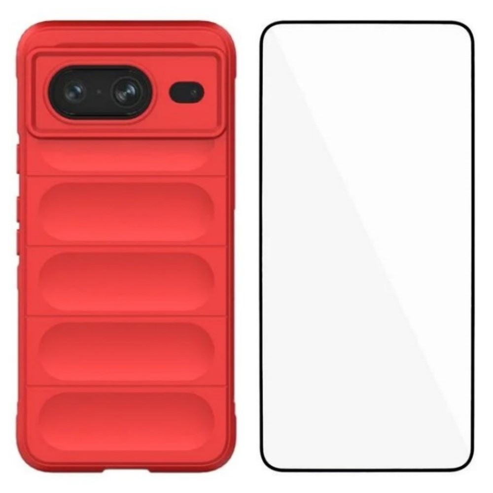 For Google Pixel 8 TPU Case WANLONFENG HD Series Anti Slip Phone Cover with Tempered Glass - Red