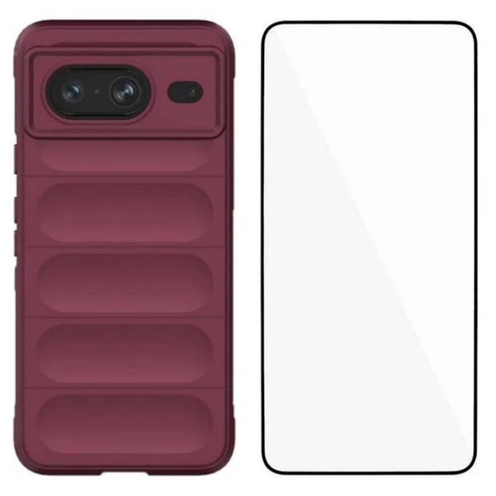 For Google Pixel 8 TPU Case WANLONFENG HD Series Anti Slip Phone Cover with Tempered Glass - Wine Red