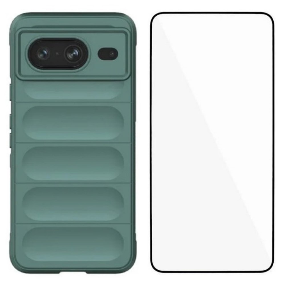 For Google Pixel 8 TPU Case WANLONFENG HD Series Anti Slip Phone Cover with Tempered Glass - Army Green