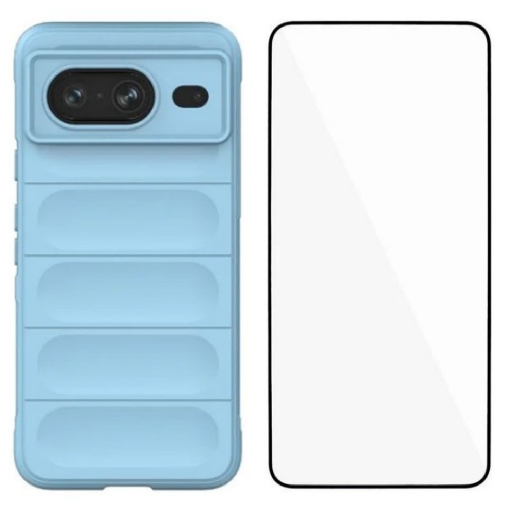 For Google Pixel 8 TPU Case WANLONFENG HD Series Anti Slip Phone Cover with Tempered Glass - Baby Blue