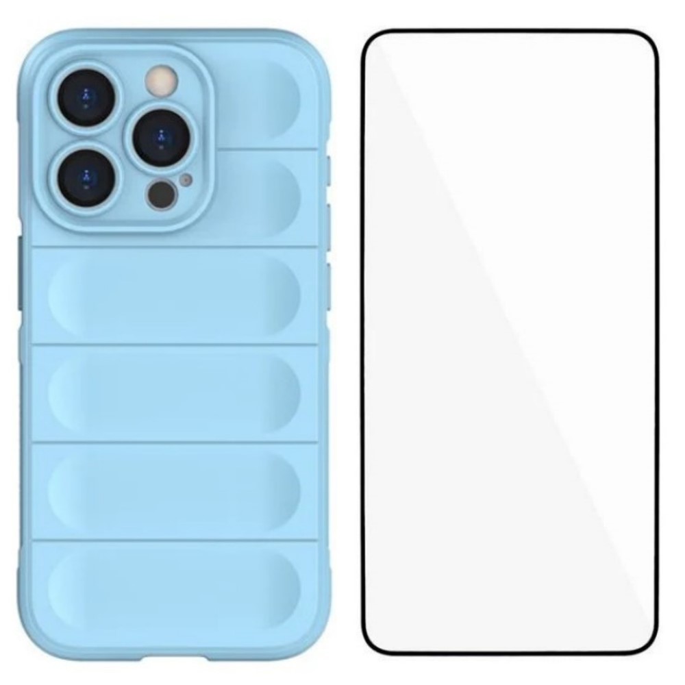 For iPhone 12 Pro 6.1 inch TPU Case WANLONFENG HD Series Anti Slip Phone Cover with Tempered Glass - Baby Blue