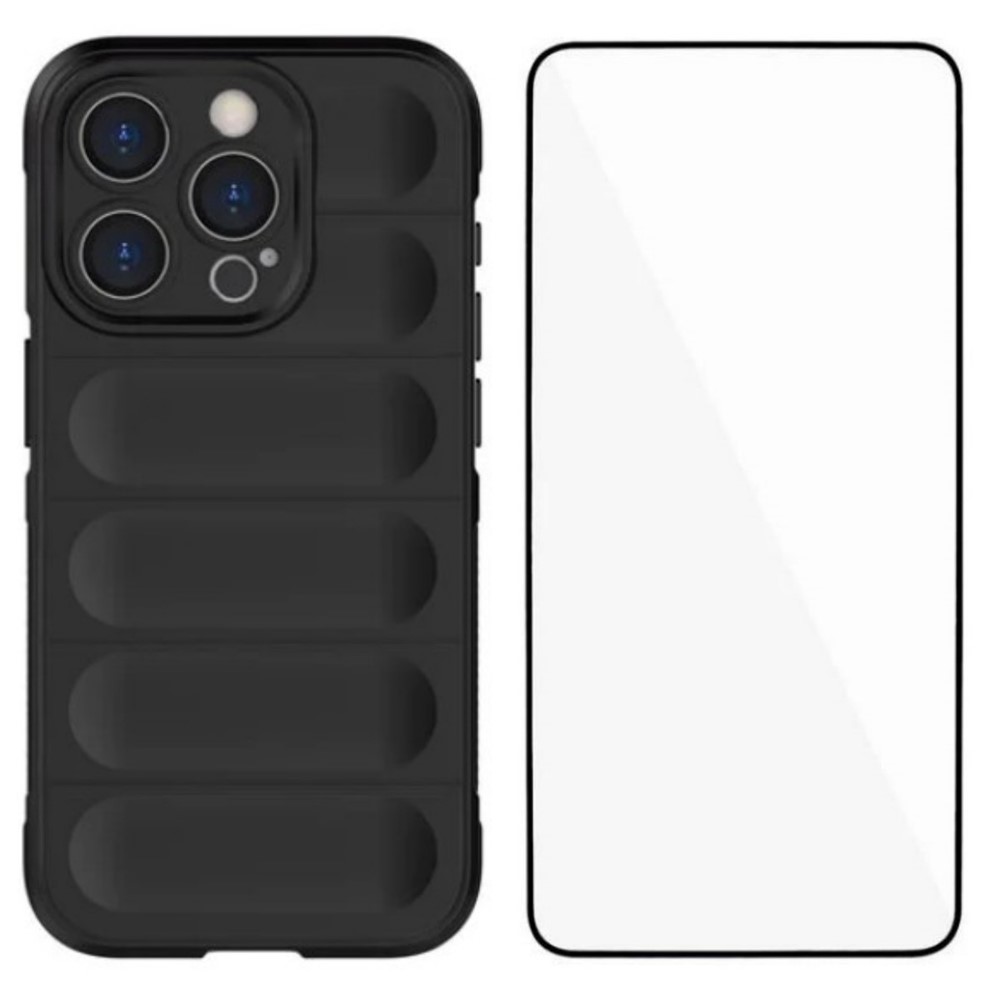 For iPhone 14 Pro TPU Case WANLONFENG HD Series Anti Slip Phone Cover with Tempered Glass - Black