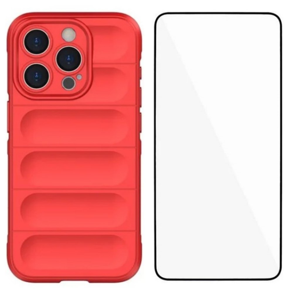 For iPhone 14 Pro TPU Case WANLONFENG HD Series Anti Slip Phone Cover with Tempered Glass - Red