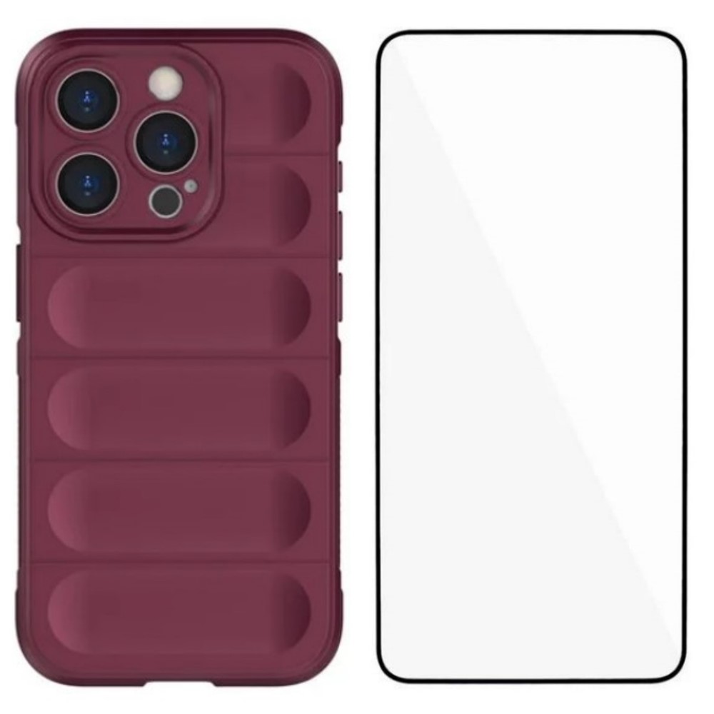 For iPhone 14 Pro TPU Case WANLONFENG HD Series Anti Slip Phone Cover with Tempered Glass - Wine Red