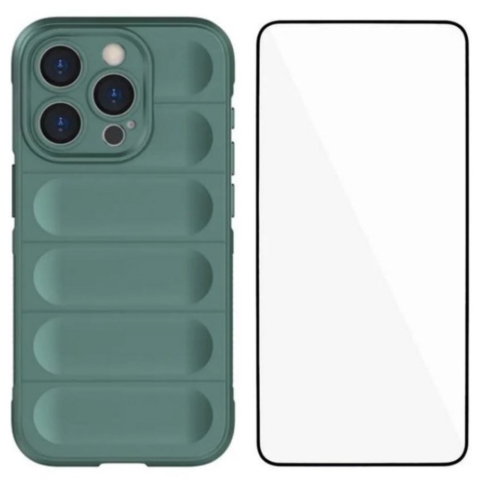 For iPhone 13 Pro Max 6.7 inch TPU Case WANLONFENG HD Series Anti Slip Phone Cover with Tempered Glass - Army Green