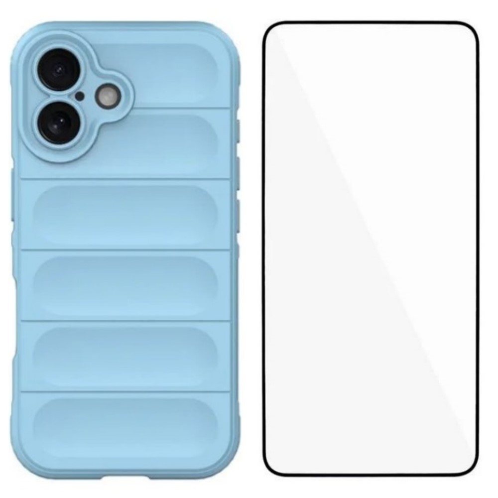 For iPhone 16 Plus TPU Case WANLONFENG HD Series Anti Slip Phone Cover with Tempered Glass - Baby Blue