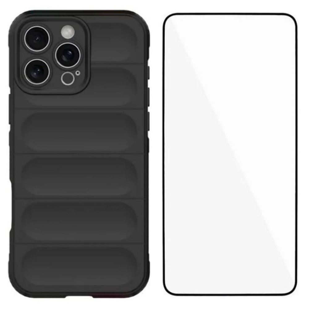 For iPhone 16 Pro TPU Case WANLONFENG HD Series Anti Slip Phone Cover with Tempered Glass - Black