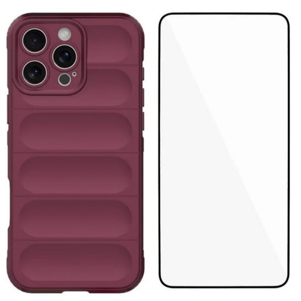 For iPhone 16 Pro TPU Case WANLONFENG HD Series Anti Slip Phone Cover with Tempered Glass - Wine Red