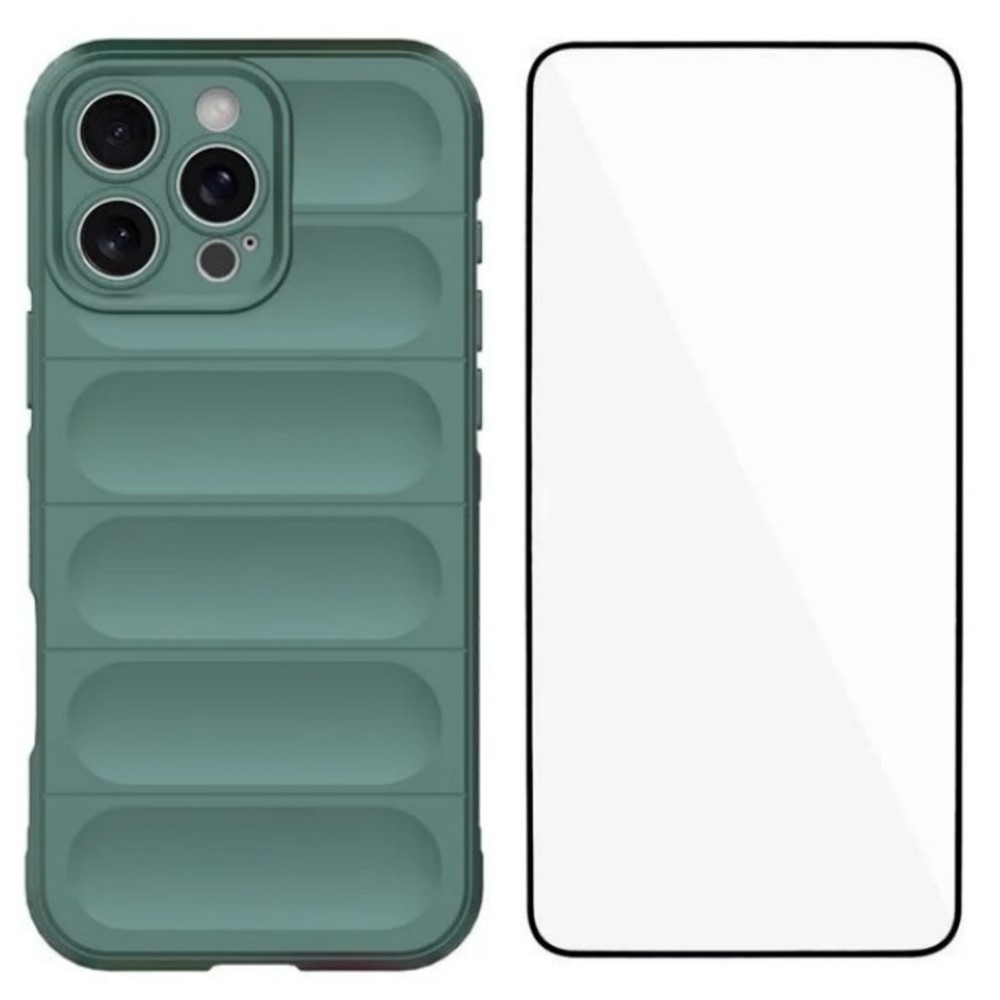 For iPhone 16 Pro TPU Case WANLONFENG HD Series Anti Slip Phone Cover with Tempered Glass - Army Green