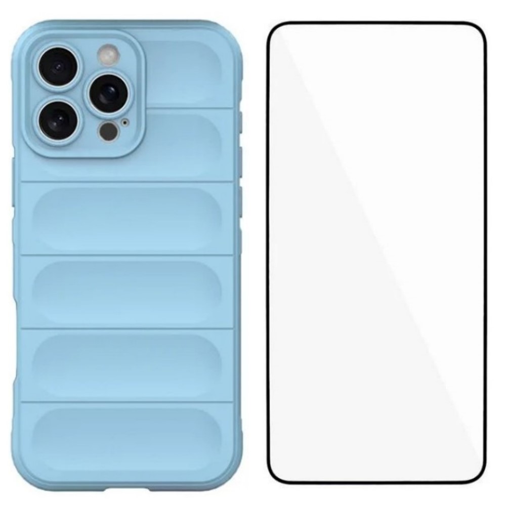 For iPhone 16 Pro TPU Case WANLONFENG HD Series Anti Slip Phone Cover with Tempered Glass - Baby Blue