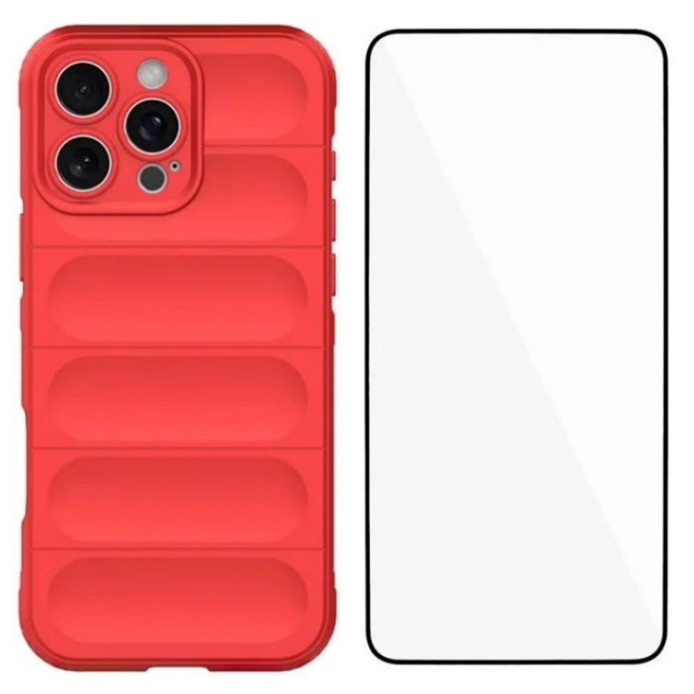 For iPhone 16 Pro Max TPU Case WANLONFENG HD Series Anti Slip Phone Cover with Tempered Glass - Red