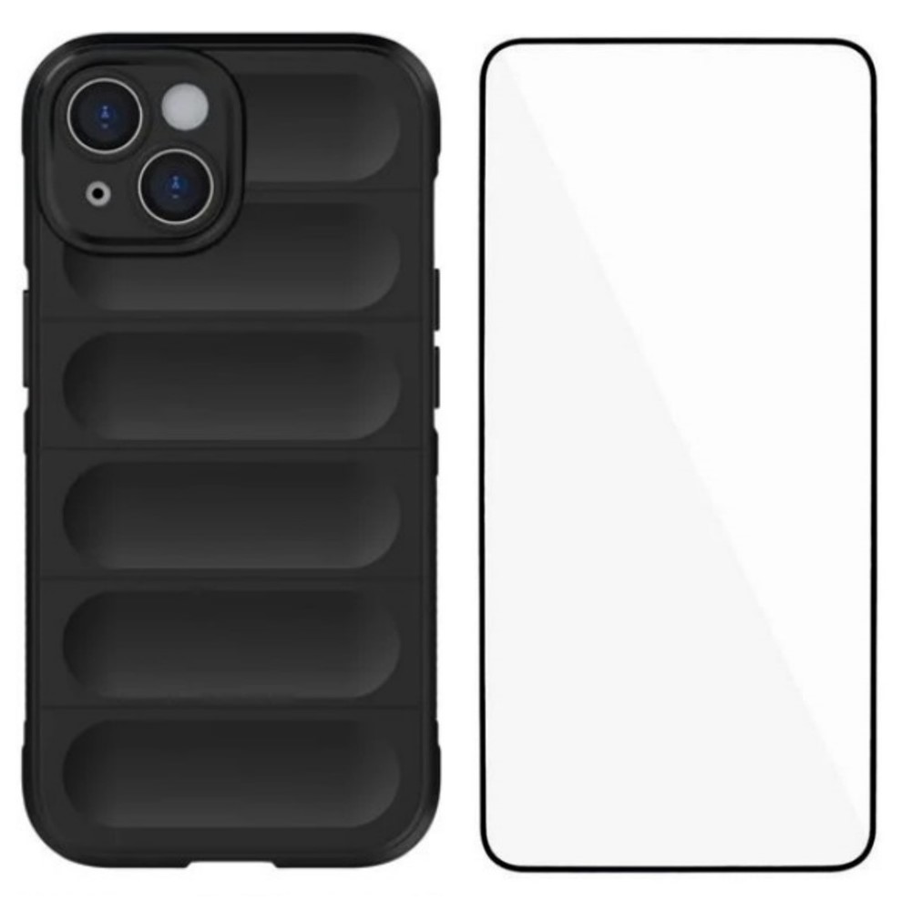 For iPhone 14 TPU Case WANLONFENG HD Series Anti Slip Phone Cover with Tempered Glass - Black