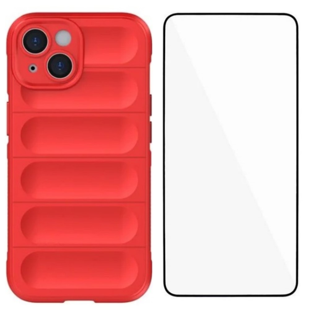 For iPhone 14 Plus TPU Case WANLONFENG HD Series Anti Slip Phone Cover with Tempered Glass - Red
