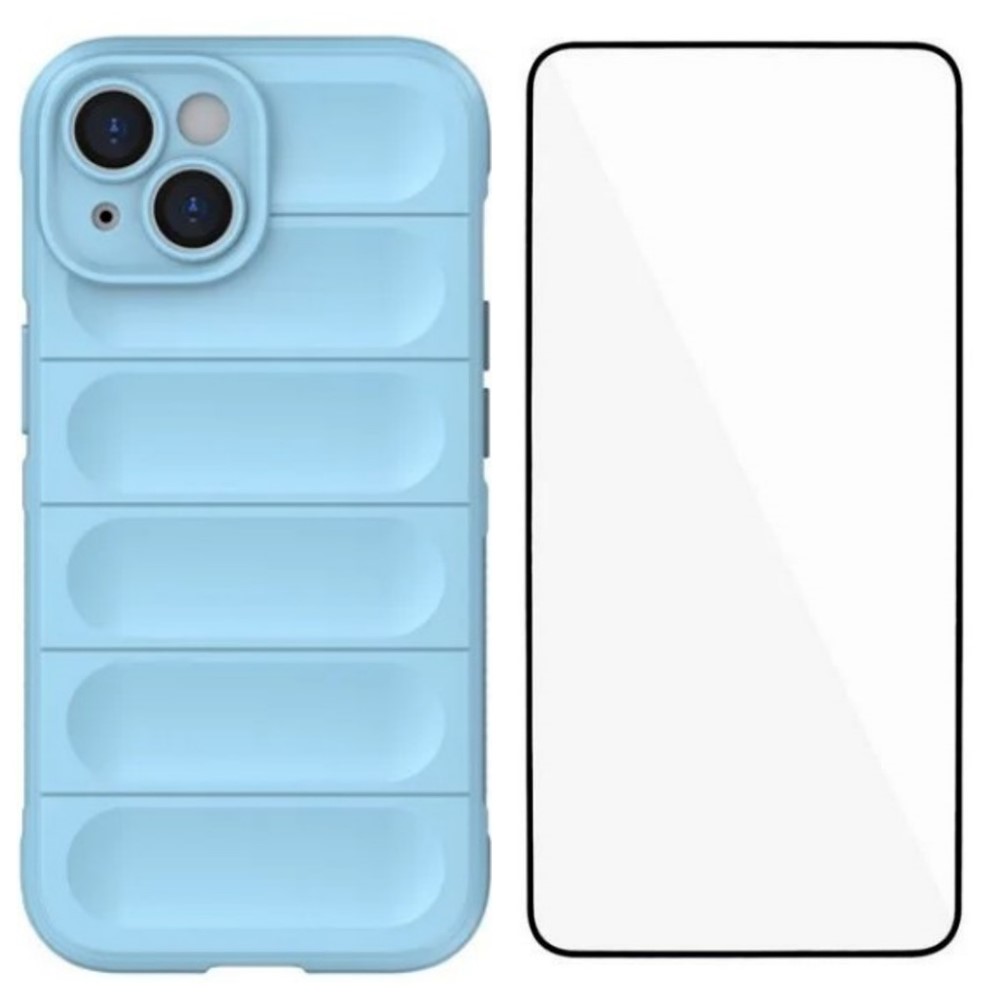 For iPhone 14 Plus TPU Case WANLONFENG HD Series Anti Slip Phone Cover with Tempered Glass - Baby Blue