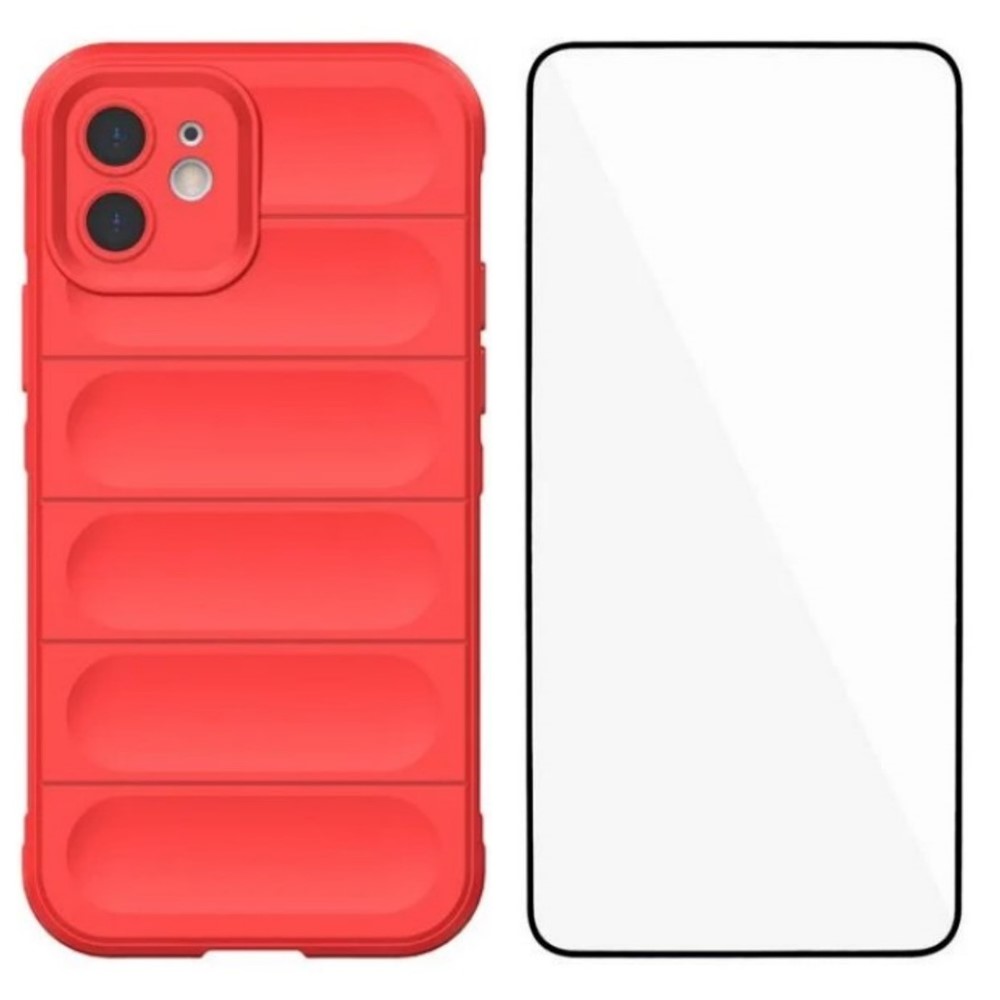 For iPhone 12 6.1 inch TPU Case WANLONFENG HD Series Anti Slip Phone Cover with Tempered Glass - Red