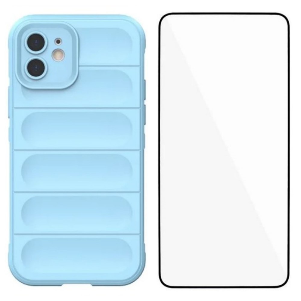 For iPhone 12 6.1 inch TPU Case WANLONFENG HD Series Anti Slip Phone Cover with Tempered Glass - Baby Blue