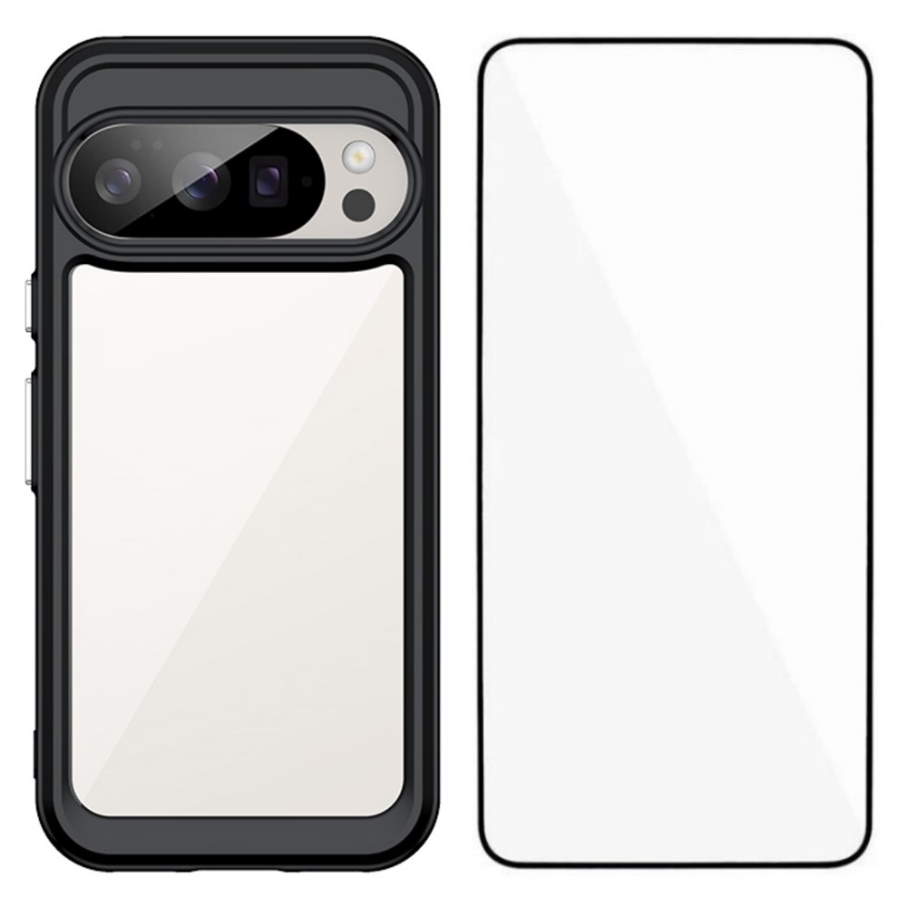 For Google Pixel 10 Pro Phone Case WANLONFENG XC Series TPU Acrylic Cover with Tempered Glass (Big Lens Hole) - Black