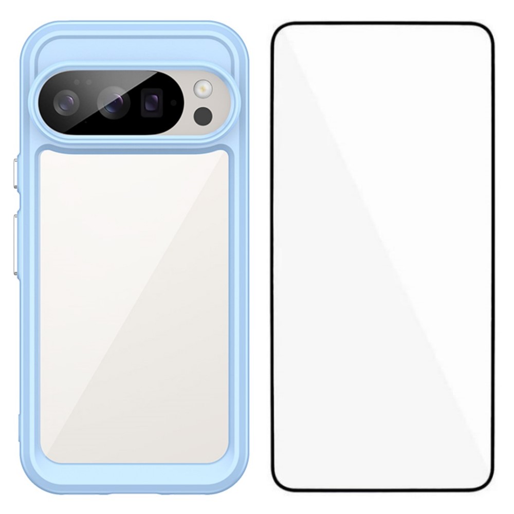 For Google Pixel 10 Pro Phone Case WANLONFENG XC Series TPU Acrylic Cover with Tempered Glass (Big Lens Hole) - Blue