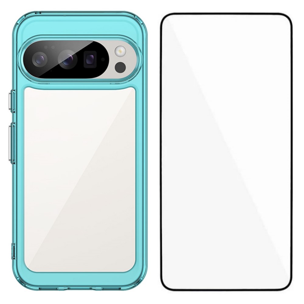 For Google Pixel 10 Pro Phone Case WANLONFENG XC Series TPU Acrylic Cover with Tempered Glass (Big Lens Hole) - Transparent Blue