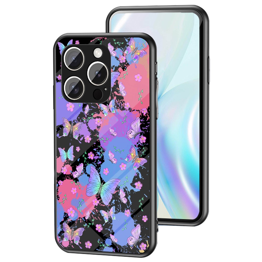 For iPhone 16 Pro Max Case Butterfly Pattern TPU + Tempered Glass Protective Phone Cover - Brilliant Butterfly