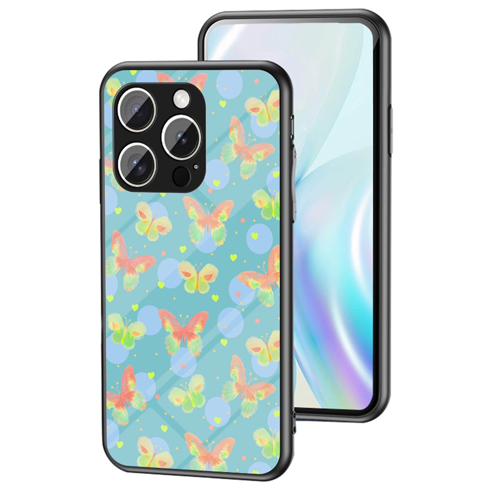 For iPhone 16 Pro Max Case Butterfly Pattern TPU + Tempered Glass Protective Phone Cover - Lush Butterfly