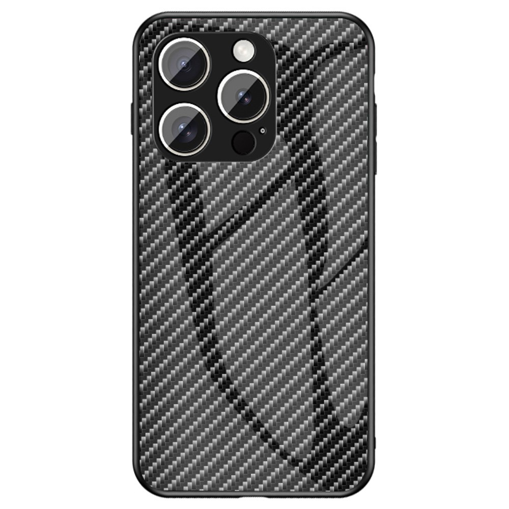 For iPhone 15 Pro Case Tempered Glass Shockproof Phone Cover - Black Fiber