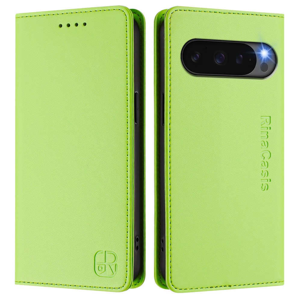 For Google Pixel 10 Pro XL Leather Case RINACASIS RC01 Phone Cover with RFID Blocking Wallet Stand - Green