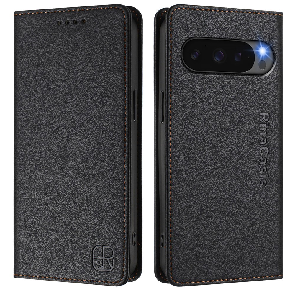 For Google Pixel 10 Pro XL Leather Case RINACASIS RC01 Phone Cover with RFID Blocking Wallet Stand - Black