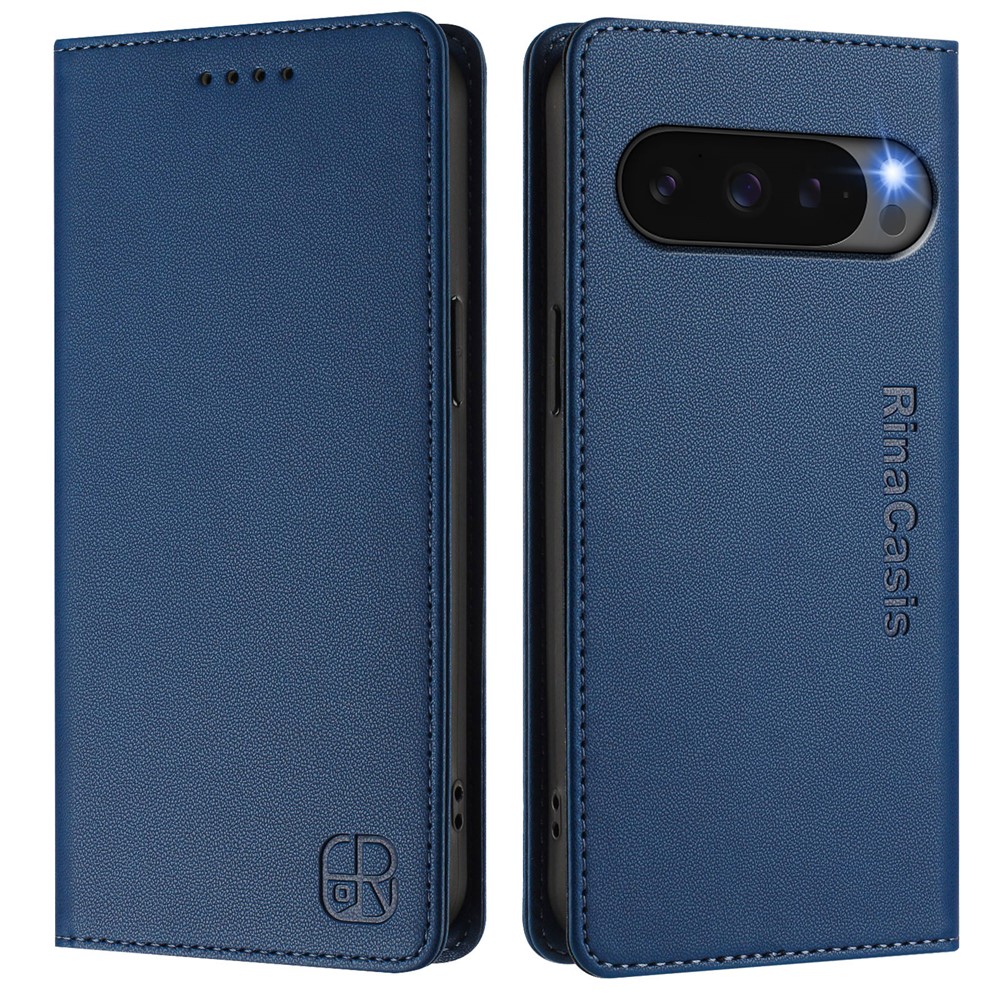 For Google Pixel 10 Pro XL Leather Case RINACASIS RC01 Phone Cover with RFID Blocking Wallet Stand - Dark Blue
