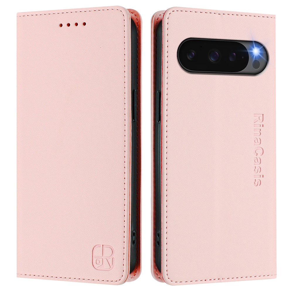 For Google Pixel 10 Pro / 10 / 9 Pro / 9 Leather Case RINACASIS RC01 Phone Cover with RFID Blocking Wallet Stand - Pink