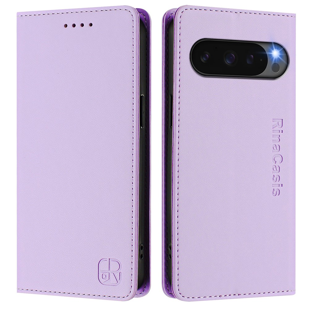 For Google Pixel 10 Pro / 10 / 9 Pro / 9 Leather Case RINACASIS RC01 Phone Cover with RFID Blocking Wallet Stand - Light Purple