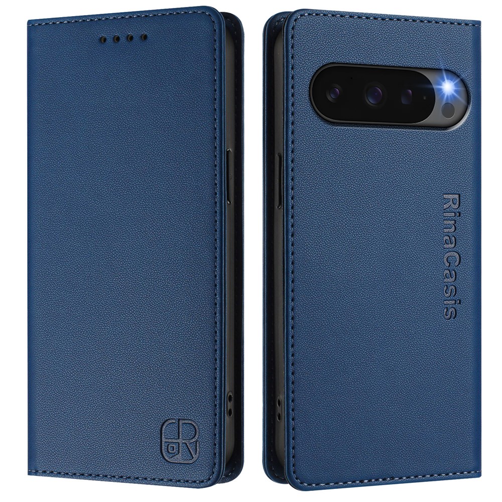 For Google Pixel 10 Pro / 10 / 9 Pro / 9 Leather Case RINACASIS RC01 Phone Cover with RFID Blocking Wallet Stand - Dark Blue