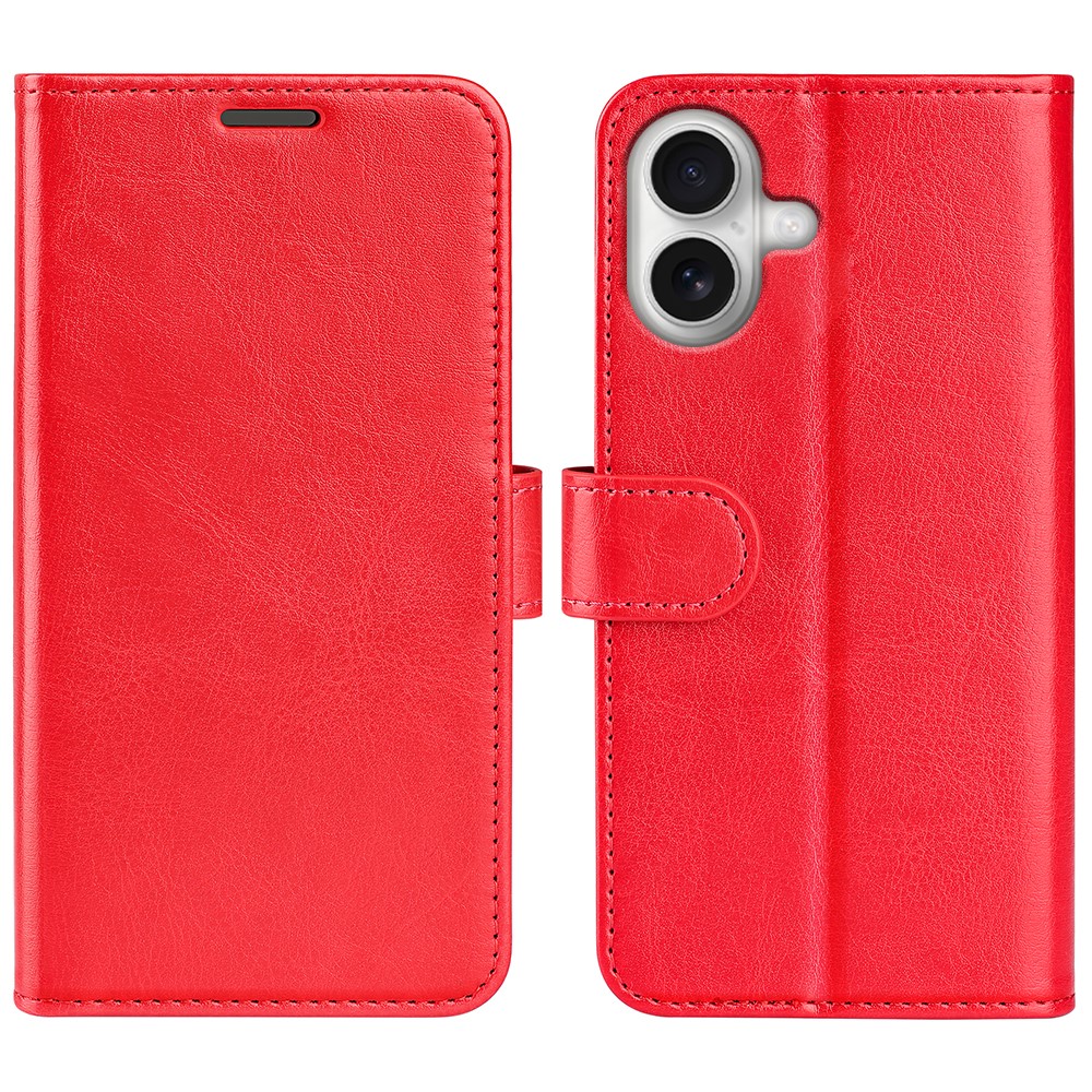 For iPhone 17 Case Crazy Horse Texture Stand Leather Phone Cover - Red
