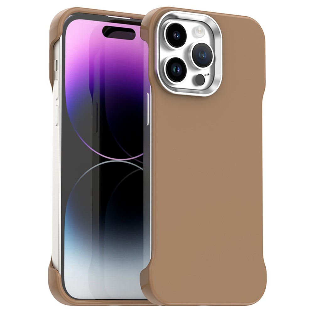 For iPhone 14 Pro Max Magnetic Case Frameless Ultra Thin TPU + PET Phone Cover Reinforced Corners - Brown