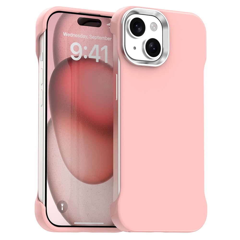 For iPhone 15 Magnetic Case Frameless Ultra Thin TPU + PET Phone Cover Reinforced Corners - Pink